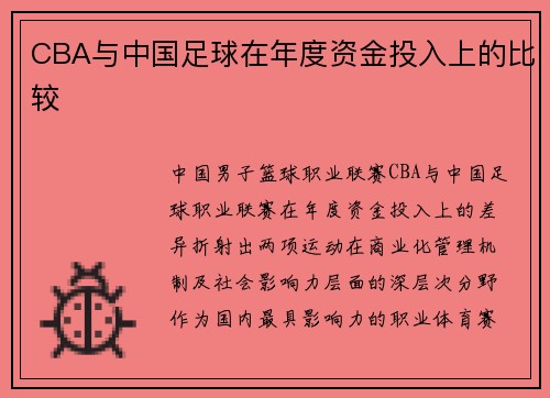 CBA与中国足球在年度资金投入上的比较
